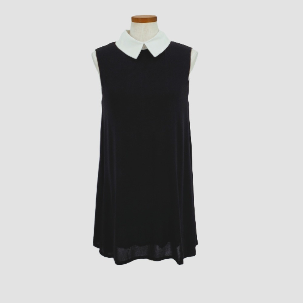 Tulip B Womens M Black Shift Dress White Peter Pan Collar Sleeveless Pockets New - Picture 1 of 10